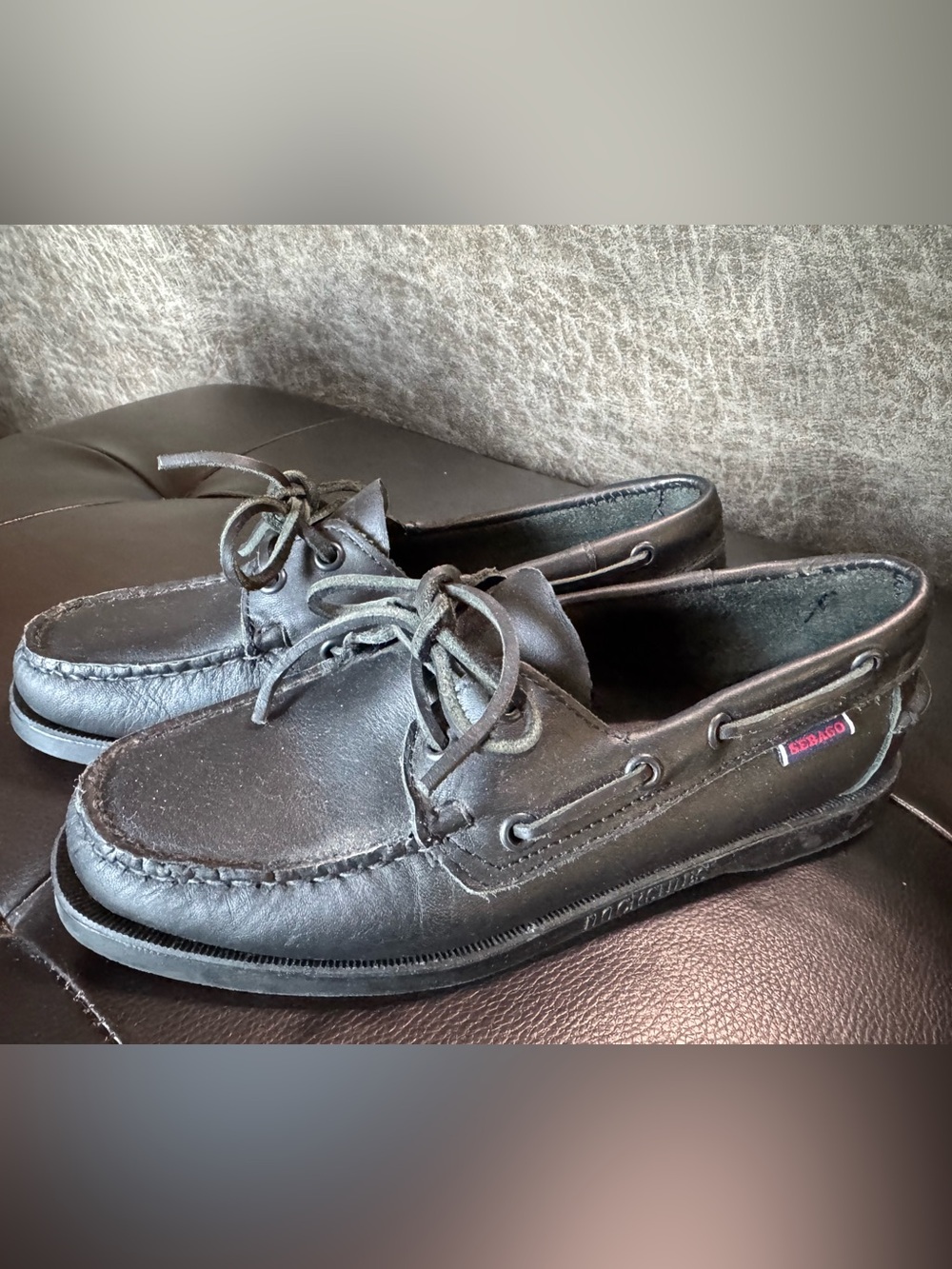 Sebago Black Leather Women's Boat Shoes with Lace Moc Toe